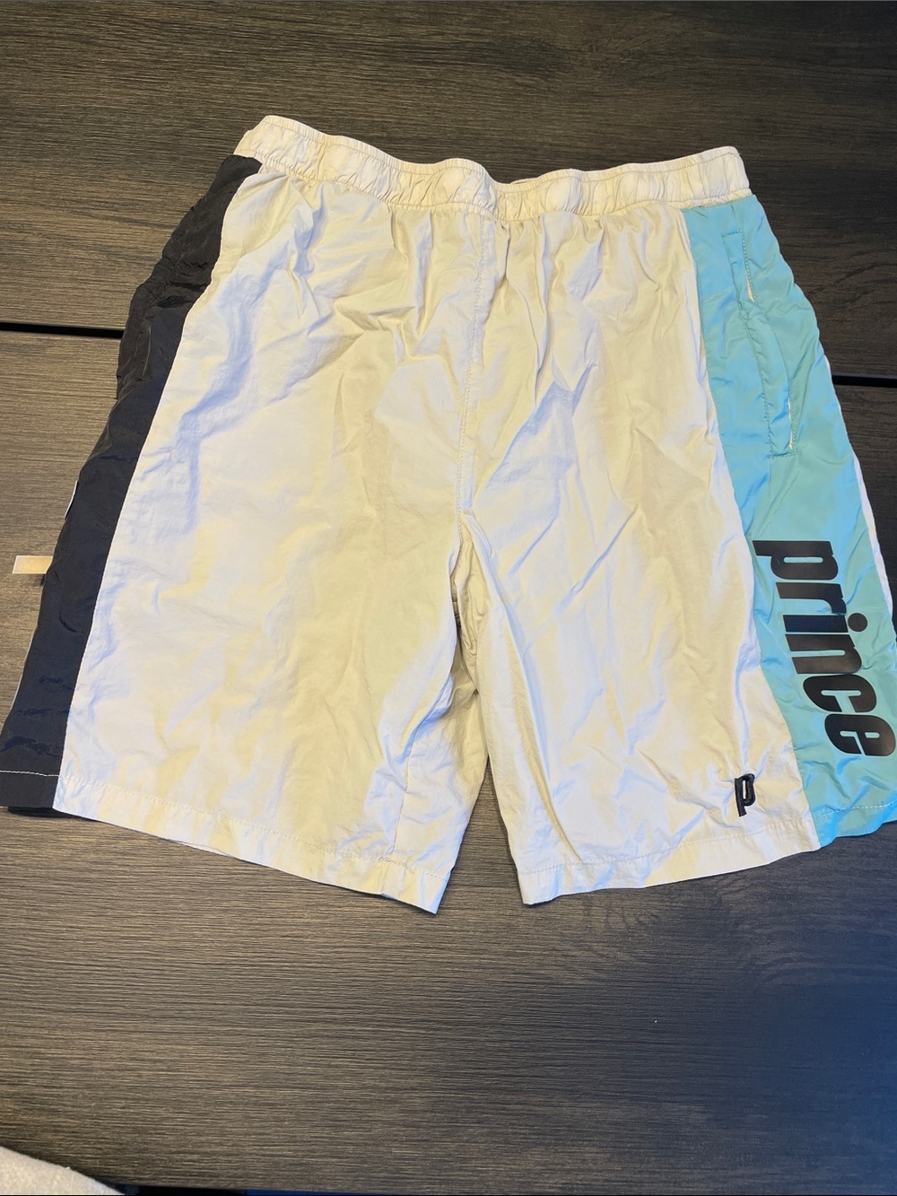 Prince Colorblock Shorts in White, Black & Light Blue